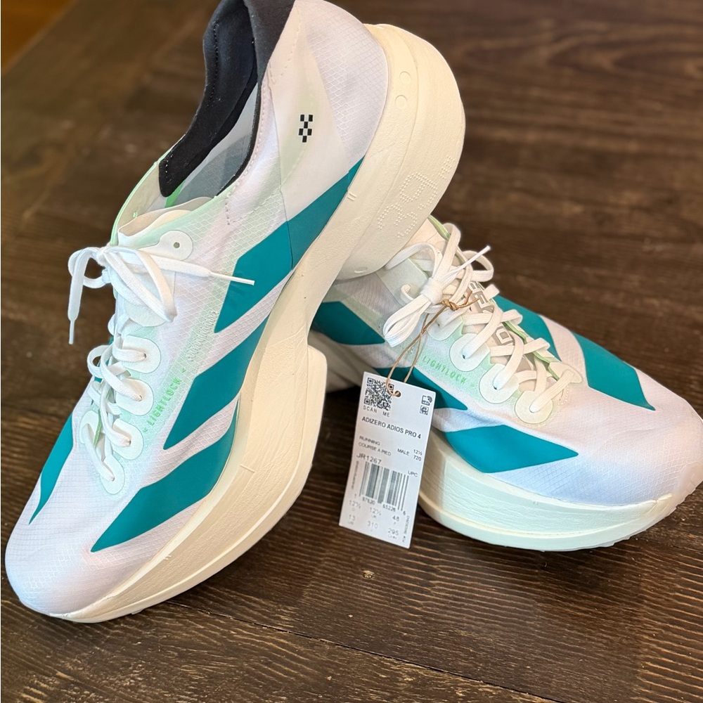 New Authentic Adidas Adizero ADIOS PRO 4 Men’s Size 13 White/Teal Sneaker JR1267